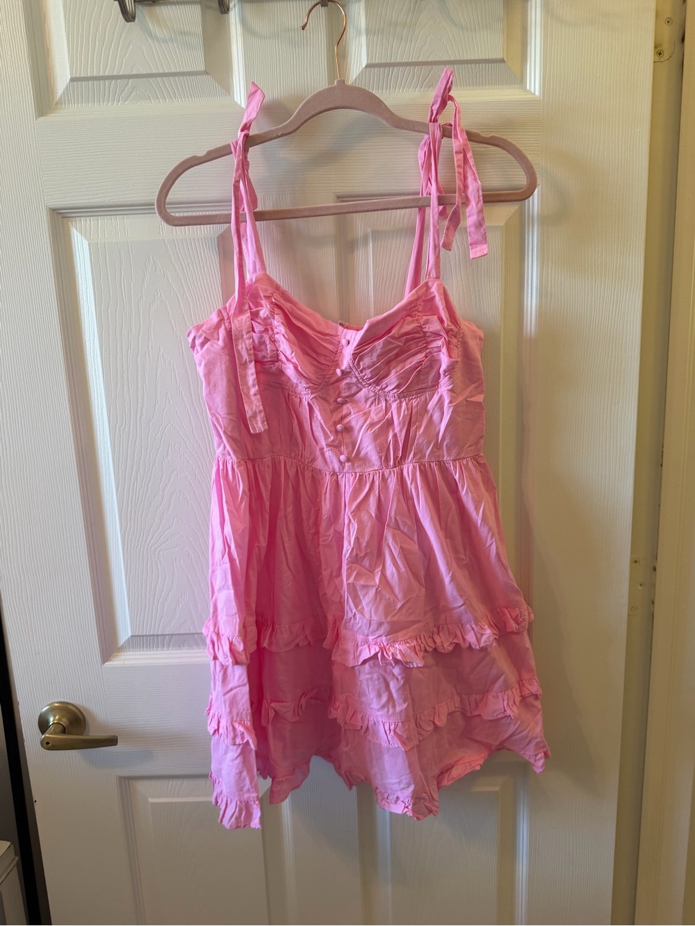 Forever 21 Pink Ruffled Mini Dress with Tie Straps